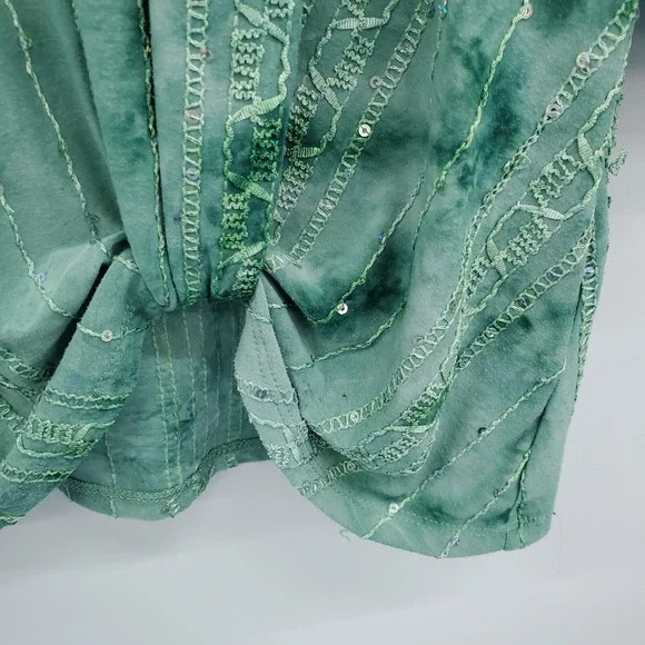 Sami & Jo Green Sequin Embellished Twist Front Blouse Womens Size 1X Plus Top - Picture 5 of 14